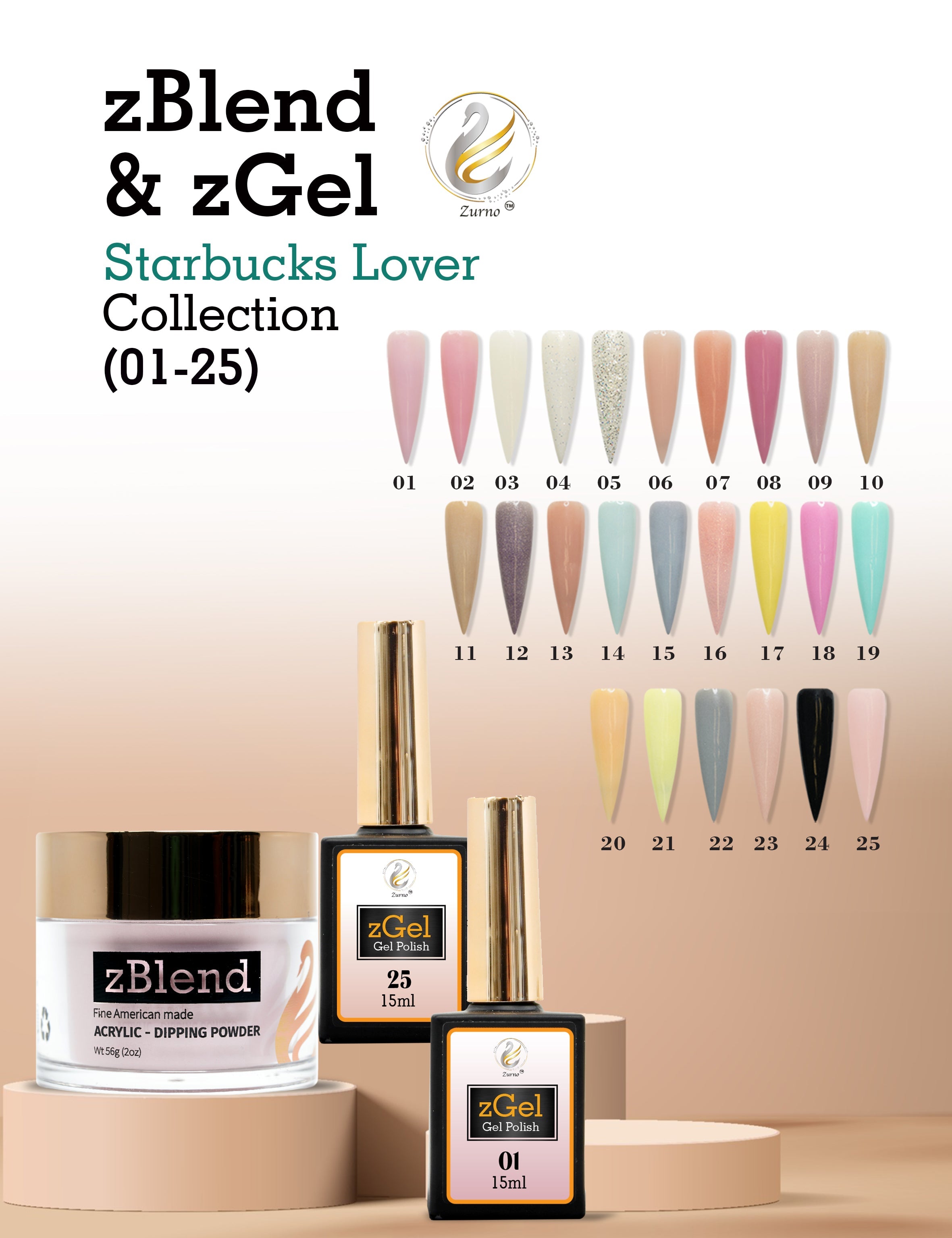 zBlend - zGel - zlacquer | #001 - #025 Starbucks Lover Collection - 25 Colors