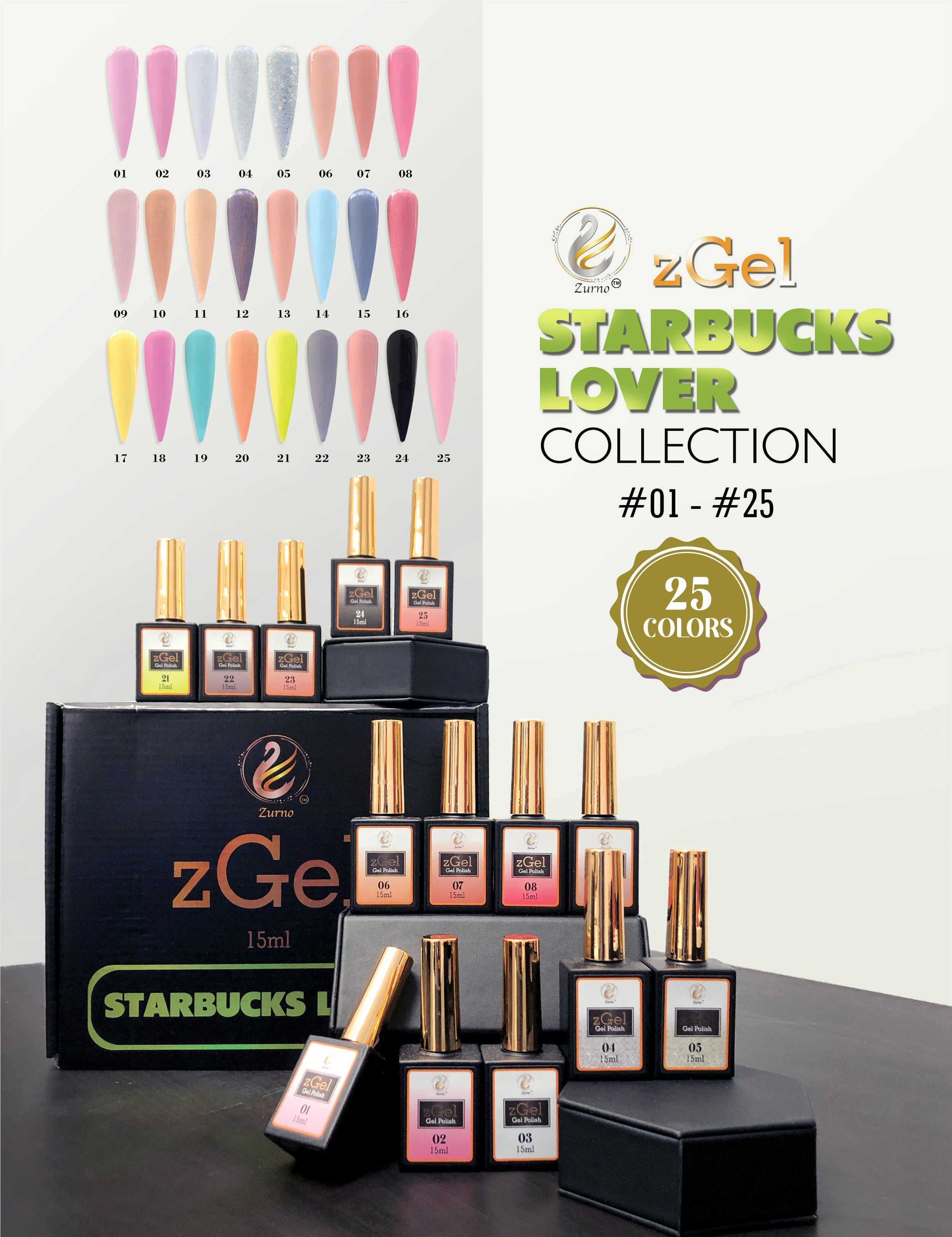 zBlend - zGel - zlacquer | #001 - #025 Starbucks Lover Collection - 25 Colors