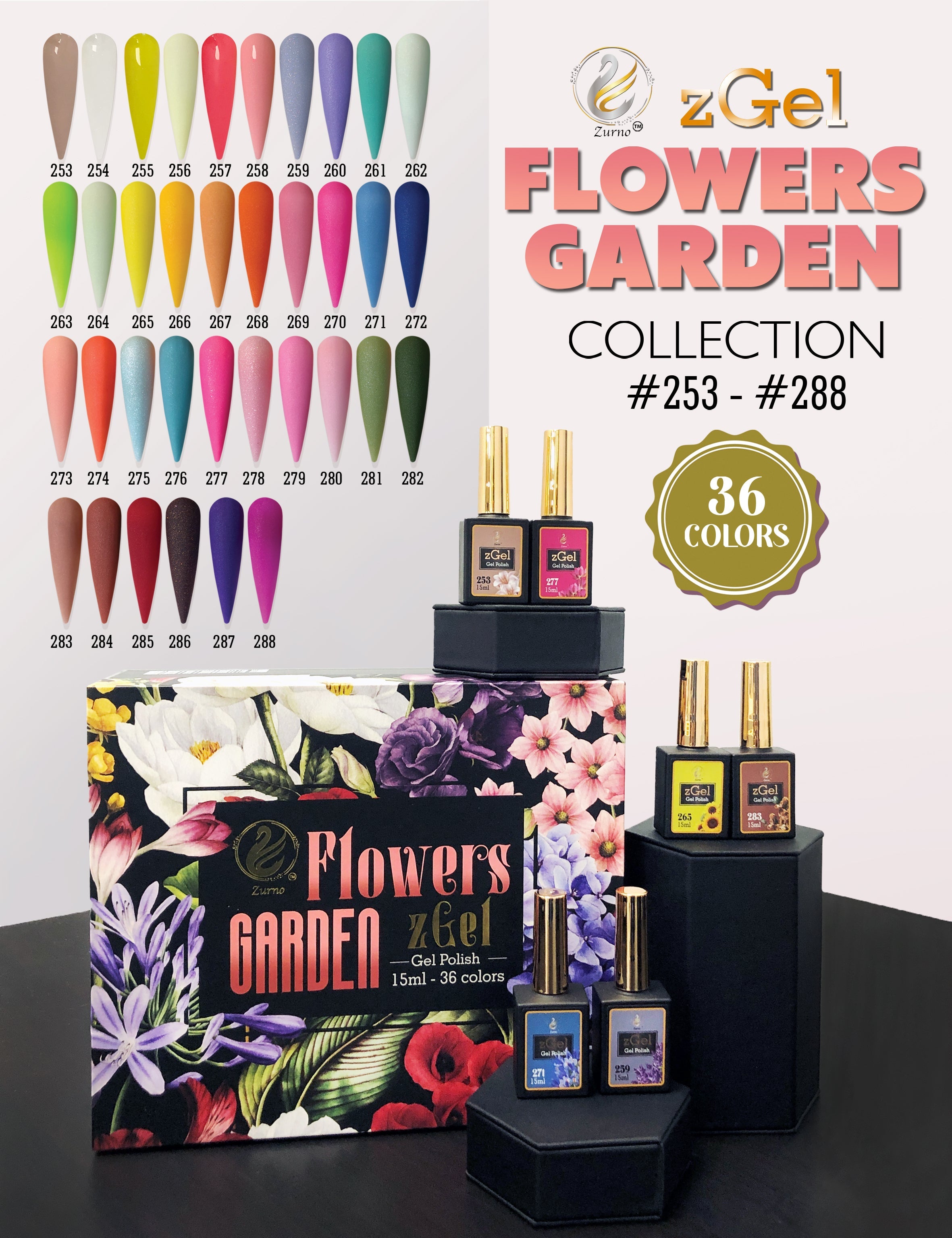 zBlend - zGel - zLacquer | #253 - #288 Flowers Garden Collection - 36 Colors