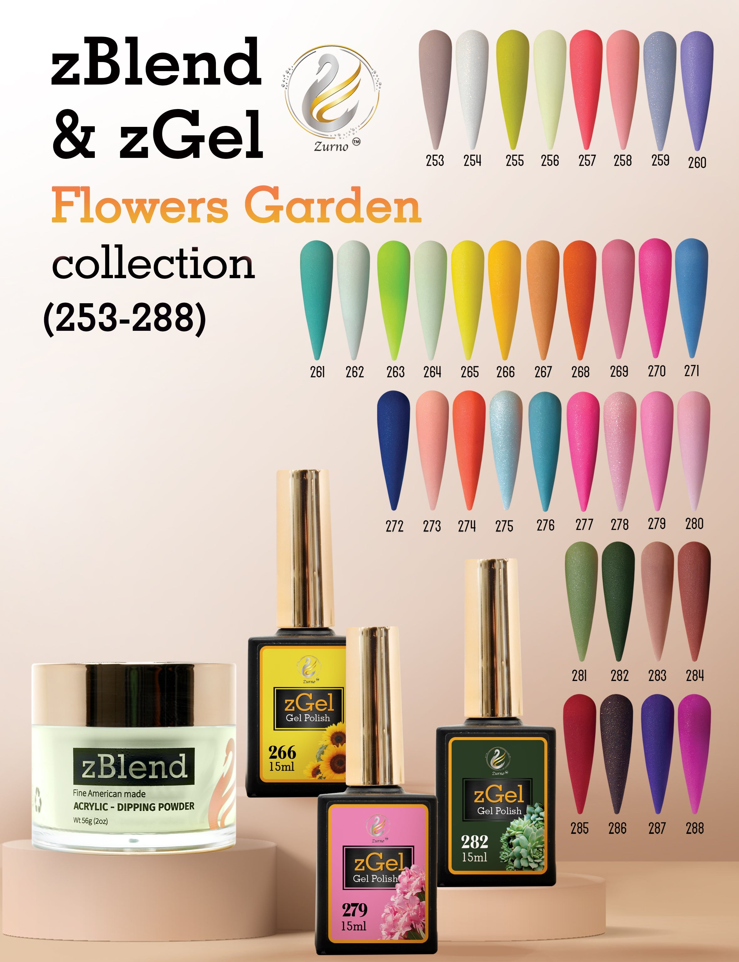 zBlend - zGel - zLacquer | #253 - #288 Flowers Garden Collection - 36 Colors