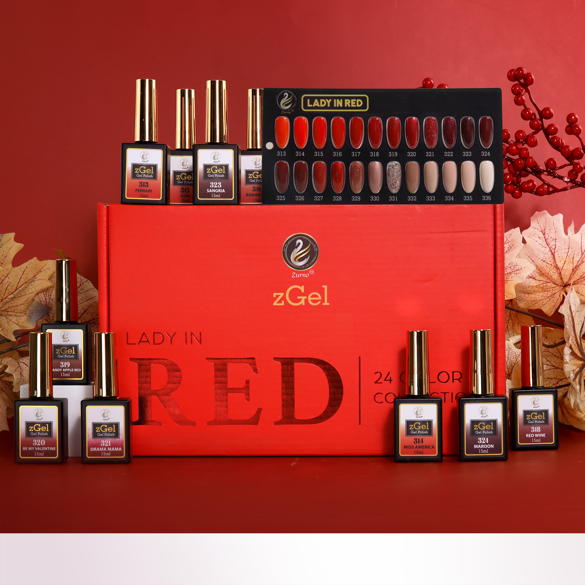 zBlend - zGel - zLacquer | #313 - #336 Lady in Red Collection - 24 Colors