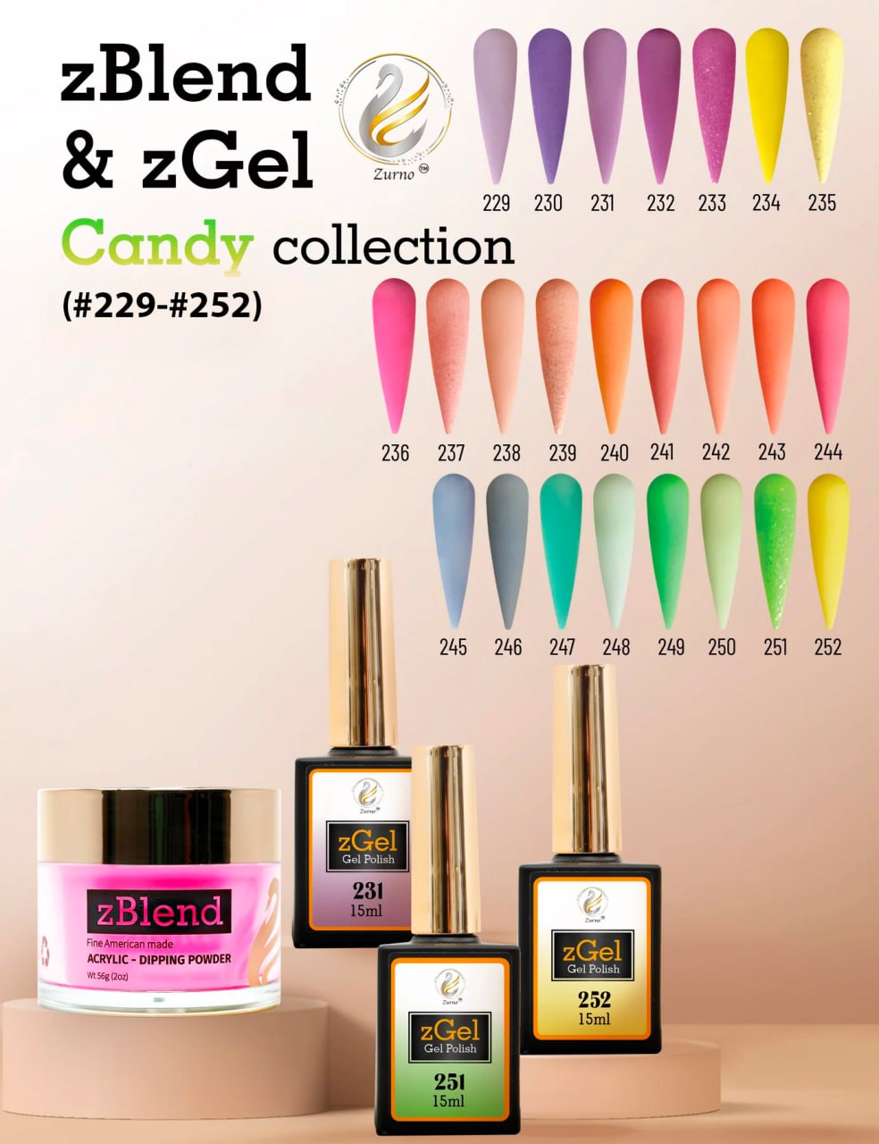 zBlend - zGel - zLacquer | #229 - #252 Candy Collection - 24 Colors